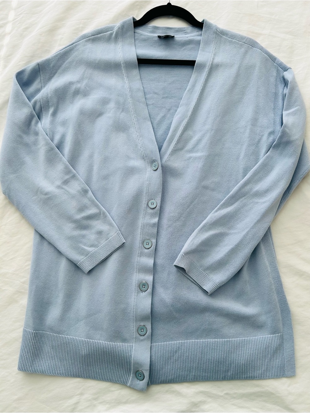TALBOTS Blue Cotton Blend V-Neck Cardigan Soft Ribbed Knit Large Capsule Elegant